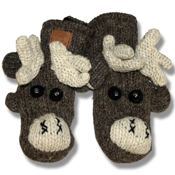 Animal Mittens / Gloves for Kids. 100% Wool with Fleece Lining. Handmade in Nepal.