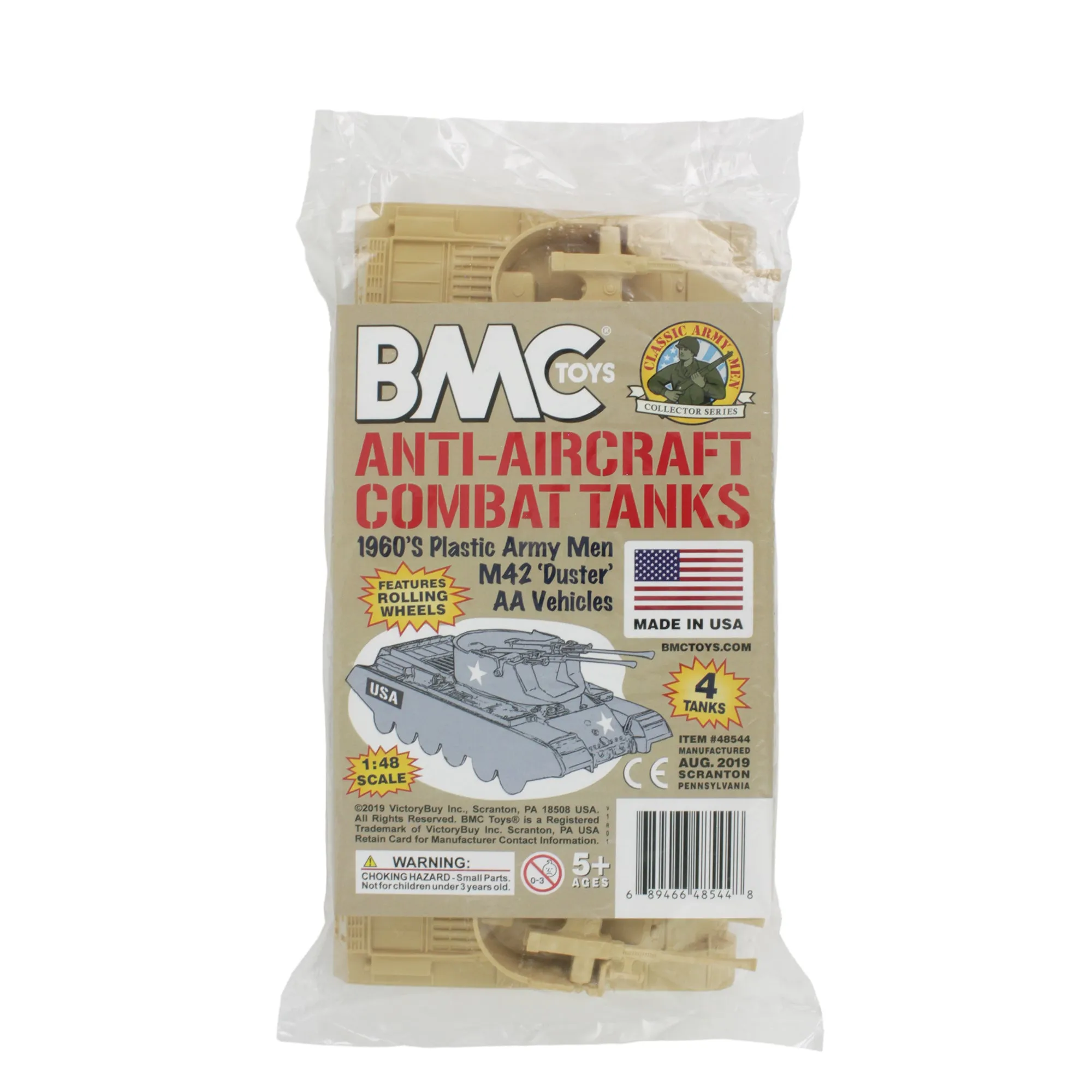 BMC Classic Payton Anti-Aircraft Tanks 4pc Tan Plastic Army Men Vehicles US Made