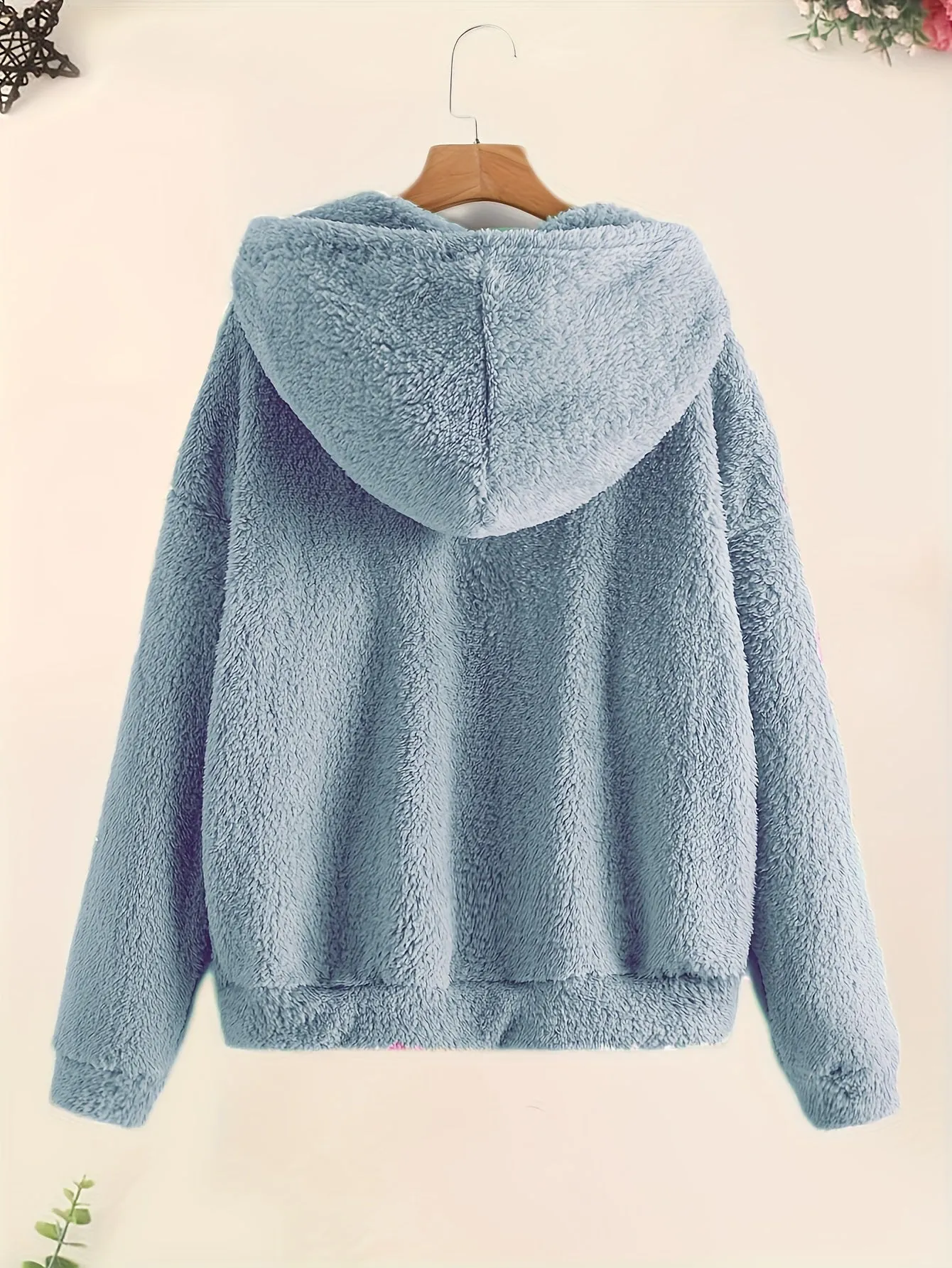 Cozy Plush Hoodie with Slant Pocket Casual Womens Outwear