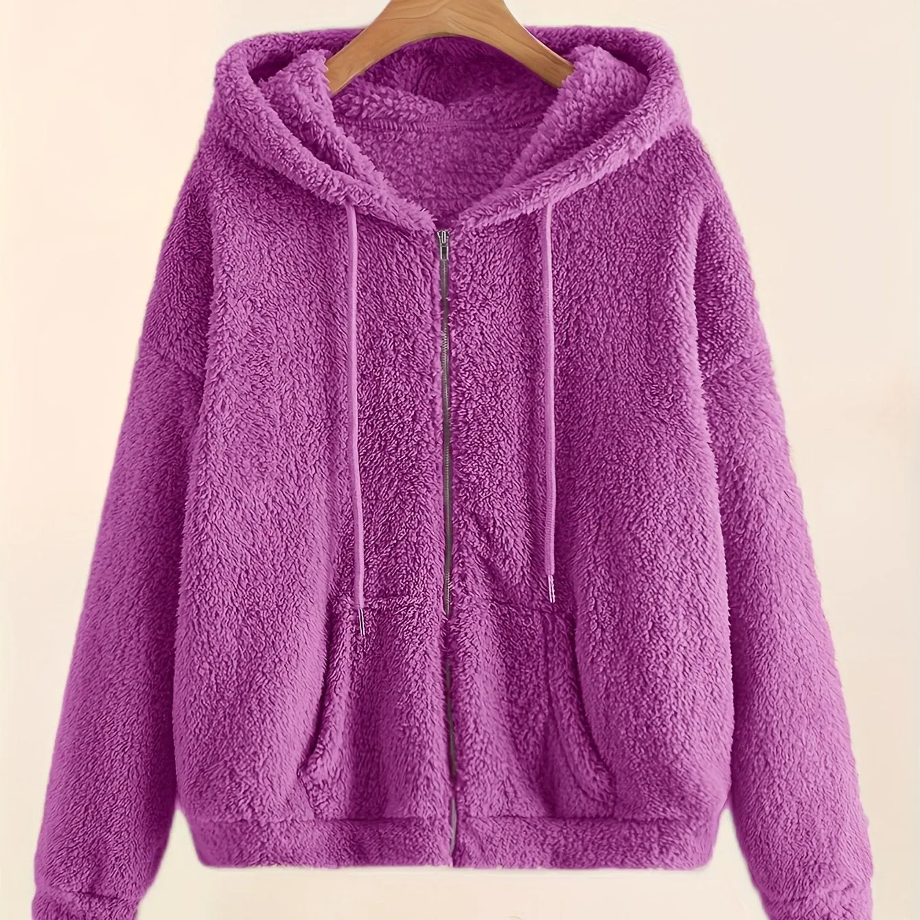 Cozy Plush Hoodie with Slant Pocket Casual Womens Outwear