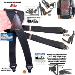 Holdup Brand Black Ski-Up X-back Suspenders with USA Patented Gripper Clasps