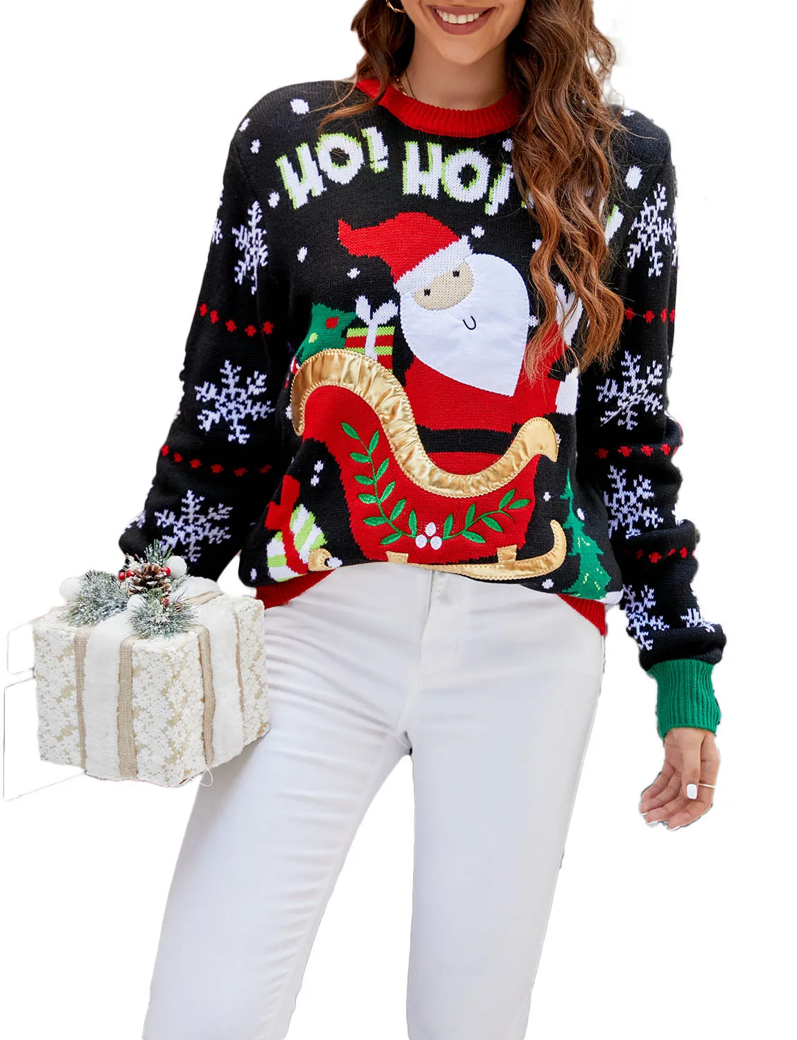 iB-iP Women's Santa Claus Casual Christmas Top Long Sleeve Pullover Sweater