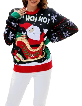 iB-iP Women's Santa Claus Casual Christmas Top Long Sleeve Pullover Sweater