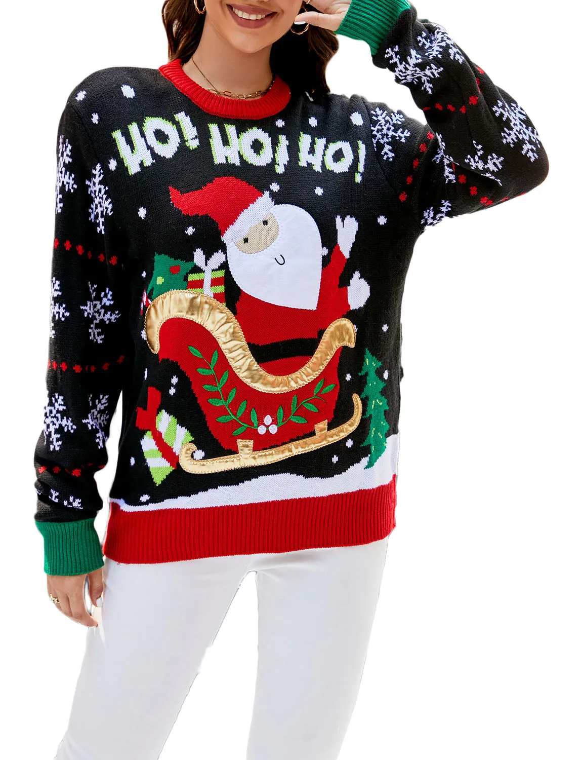 iB-iP Women's Santa Claus Casual Christmas Top Long Sleeve Pullover Sweater