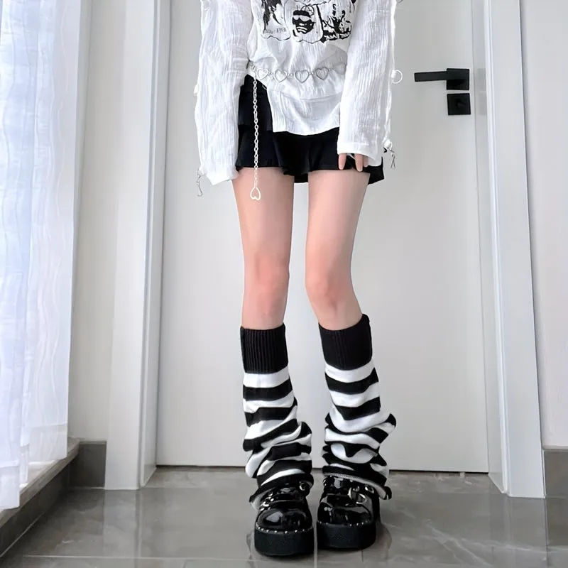 Kawaii Knee High Socks Trendy Striped Leg Warmers for Women