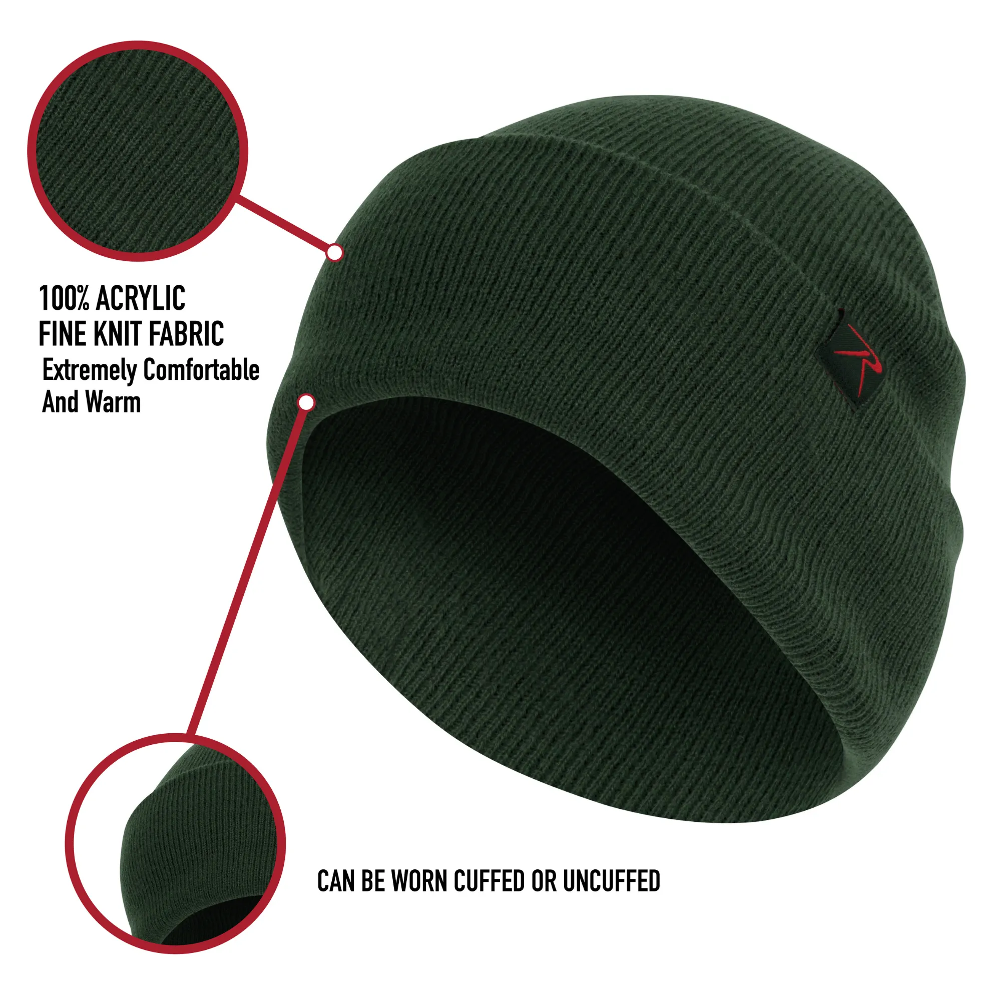 Maroon - Military Deluxe Fine Knit Watch Cap - Acrylic