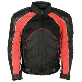 NexGen SH2153 Men's Combo Black and Red Armored Leather and Textile with Mesh Moto Jacket