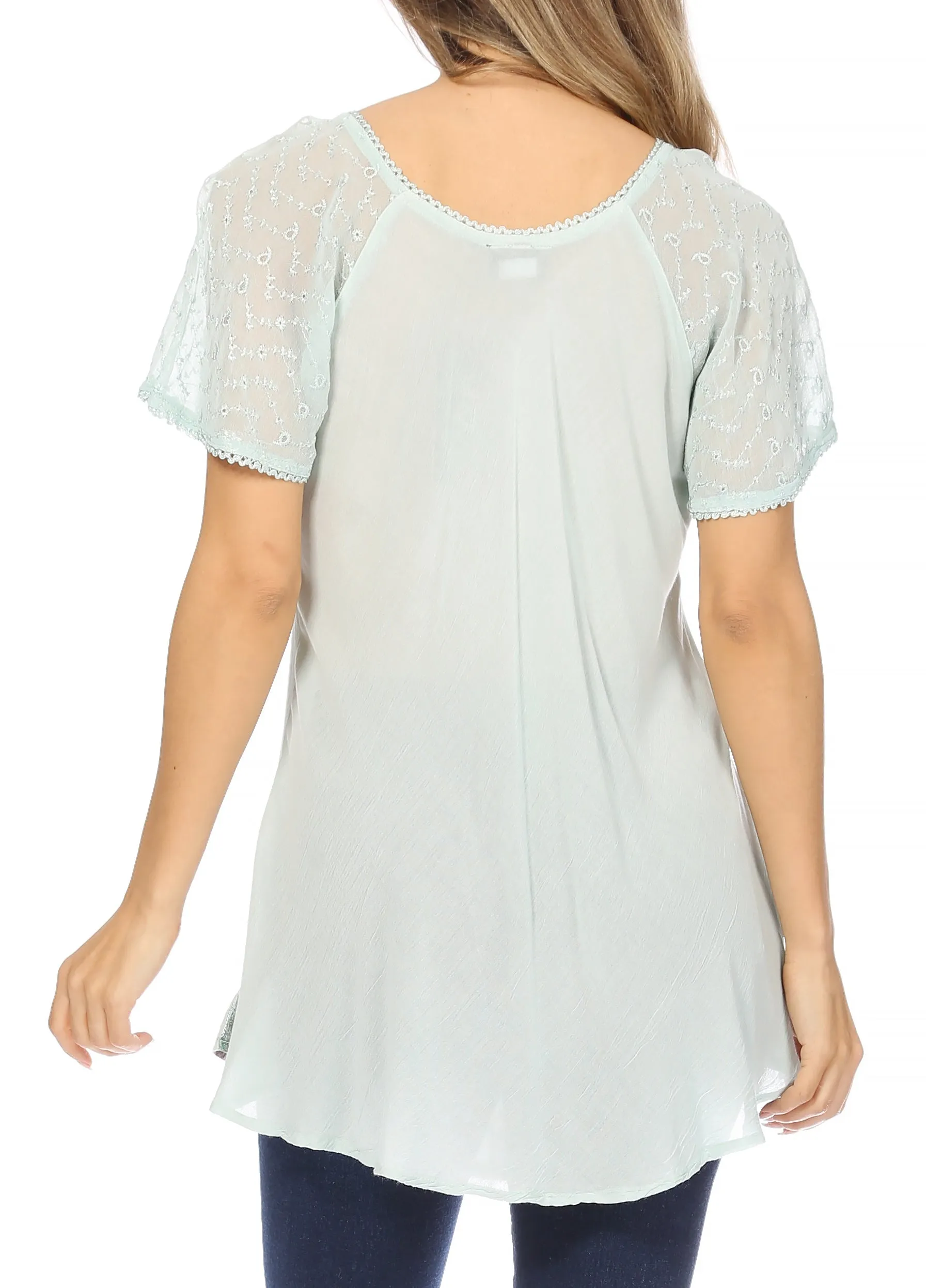 Sakkas Albina Island Relaxed Fit Embroidery Cap Sleeves Blouse / Top