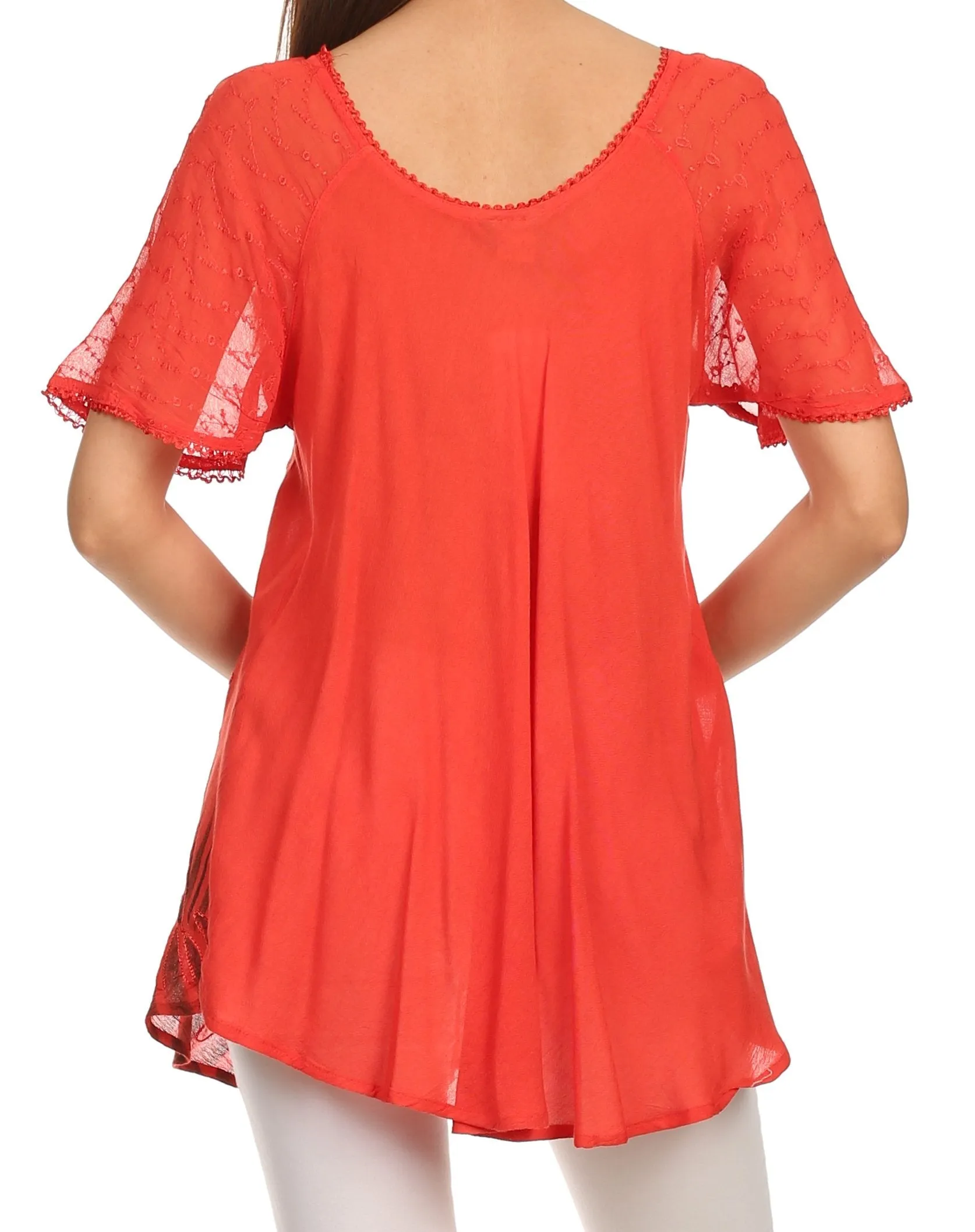 Sakkas Albina Island Relaxed Fit Embroidery Cap Sleeves Blouse / Top