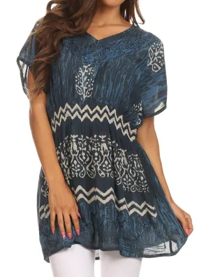 Sakkas Callie Batik Sequin Embroidered Elastic Dress / Cover Up