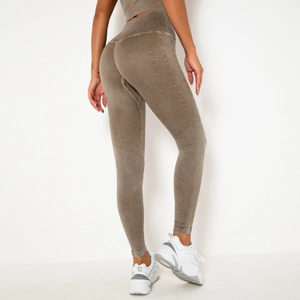 Seamless Washed Yoga Clothes Sports Running Fitness Pants Tight High Elastic Long Sleeve Yoga Three-Piece Suit