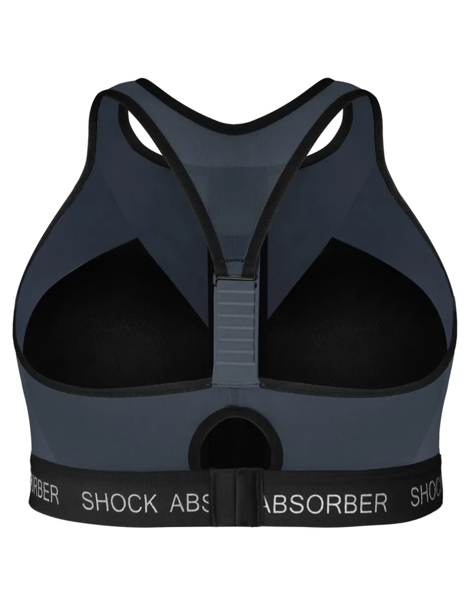 Shock Absorber Infinity Power Bra, Black & Silver | Black Non Wired Sports Bras | Zip Front Sports Bras