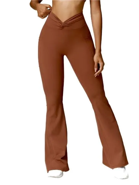 TEEK - Brown Hip Lifting High Waist Yoga Wide Leg Micro Pants