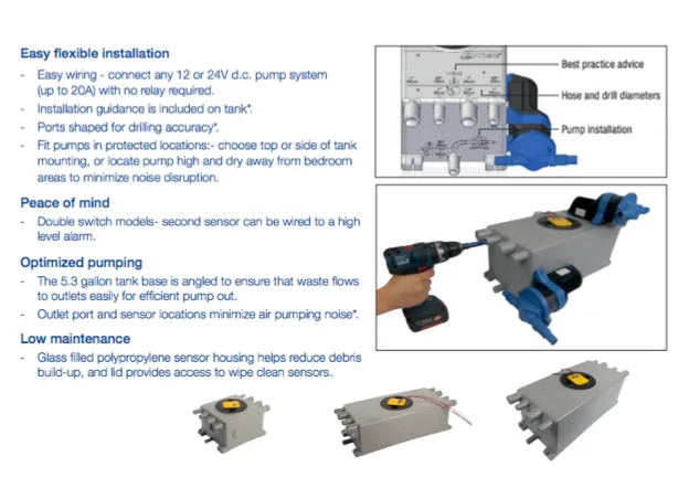 Whale  Grey Waste Tanks With Intelligent Control - 8 - 16 - 20 Litre - 12/24V