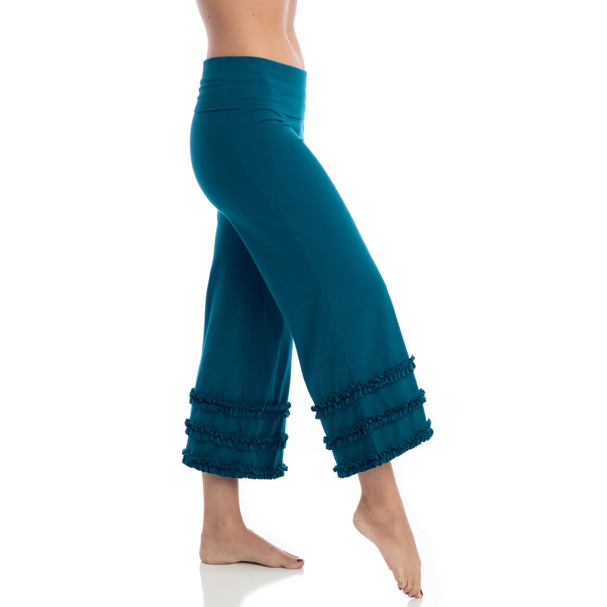 Wisdom Ruffled Yoga Capris - Teal